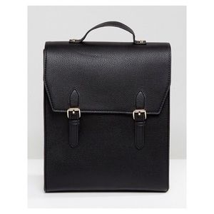 BLACK FAUX LEATHER SATCHEL BACKPACK